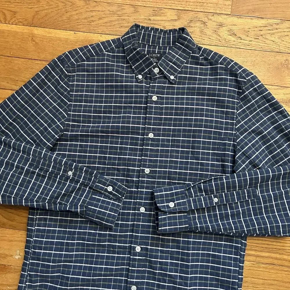 J Crew Flex Oxford Blue Plaid Button Up Shirt Medium